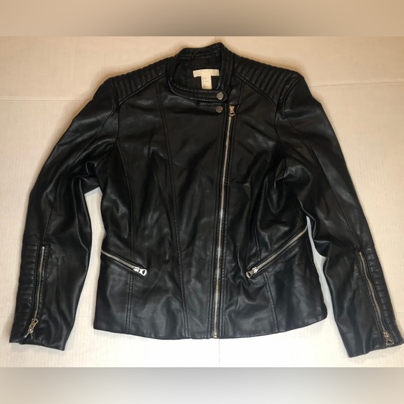 H&M Jackets & Blazers - H&M Fitted Vegan Leather Moto Jacket Size 14 Metal Zipper